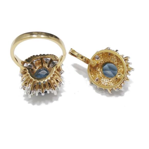 Blue & Clear Rhinestone Ring & Enhancer Pendant Set, Ring 8.25, Pendant 1 1/4 In - Picture 10 of 12